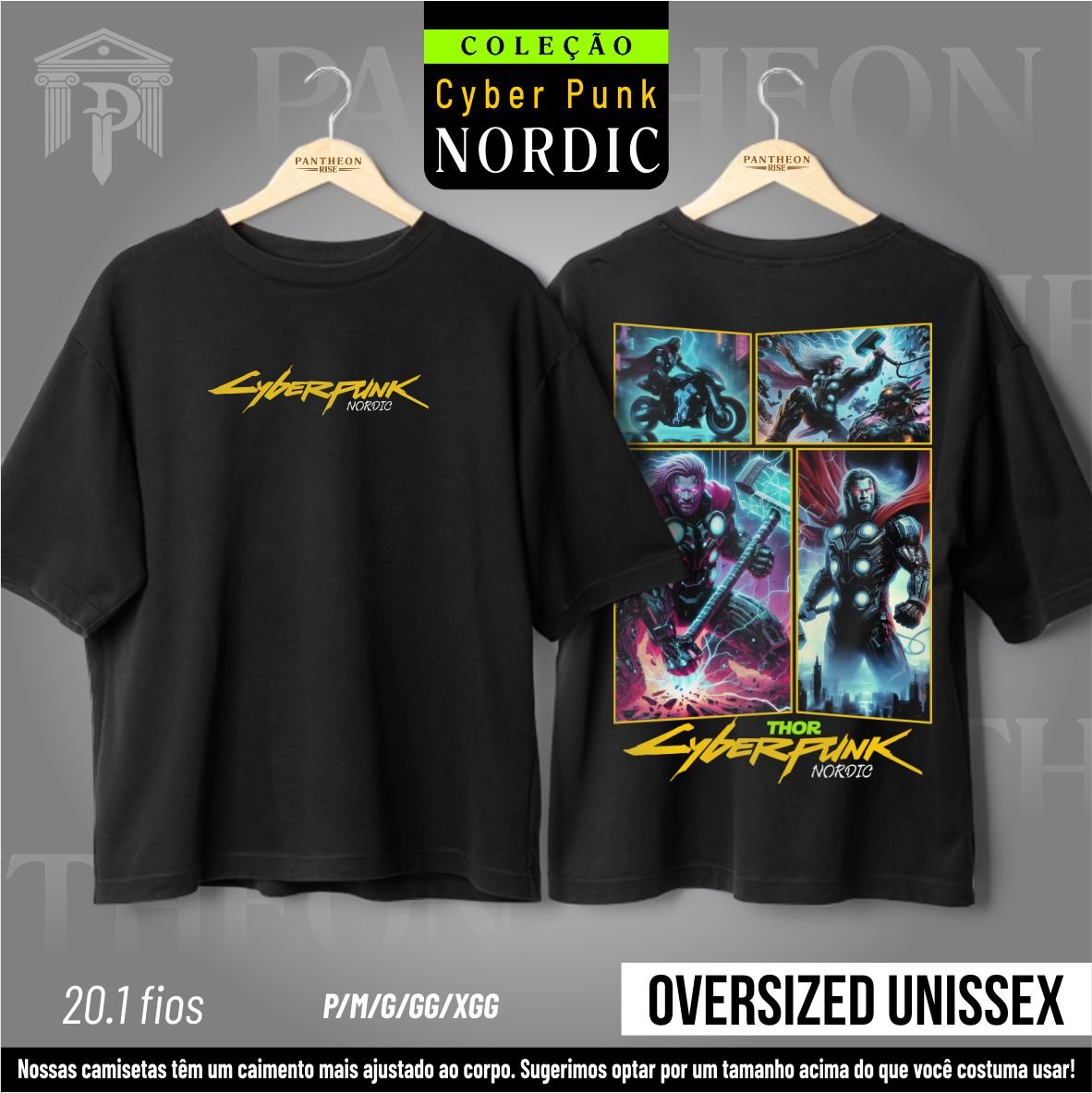 Nome do produto: Oversized Unissex Frente e Costas - Panteão Cyberpunk (Thor)