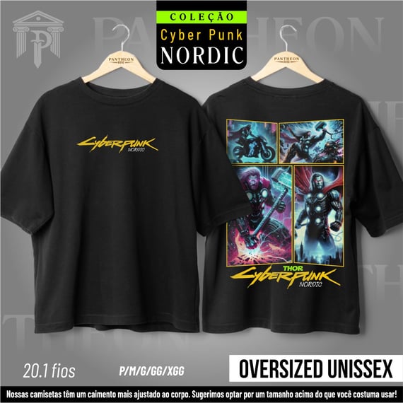 Oversized Unissex Frente e Costas - Panteão Cyberpunk (Thor)