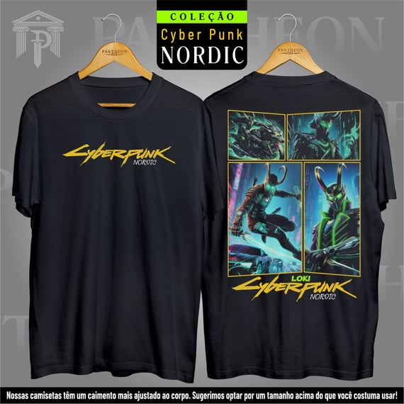Camiseta Unissex Frente e Costas - Panteão Cyberpunk (Loki)