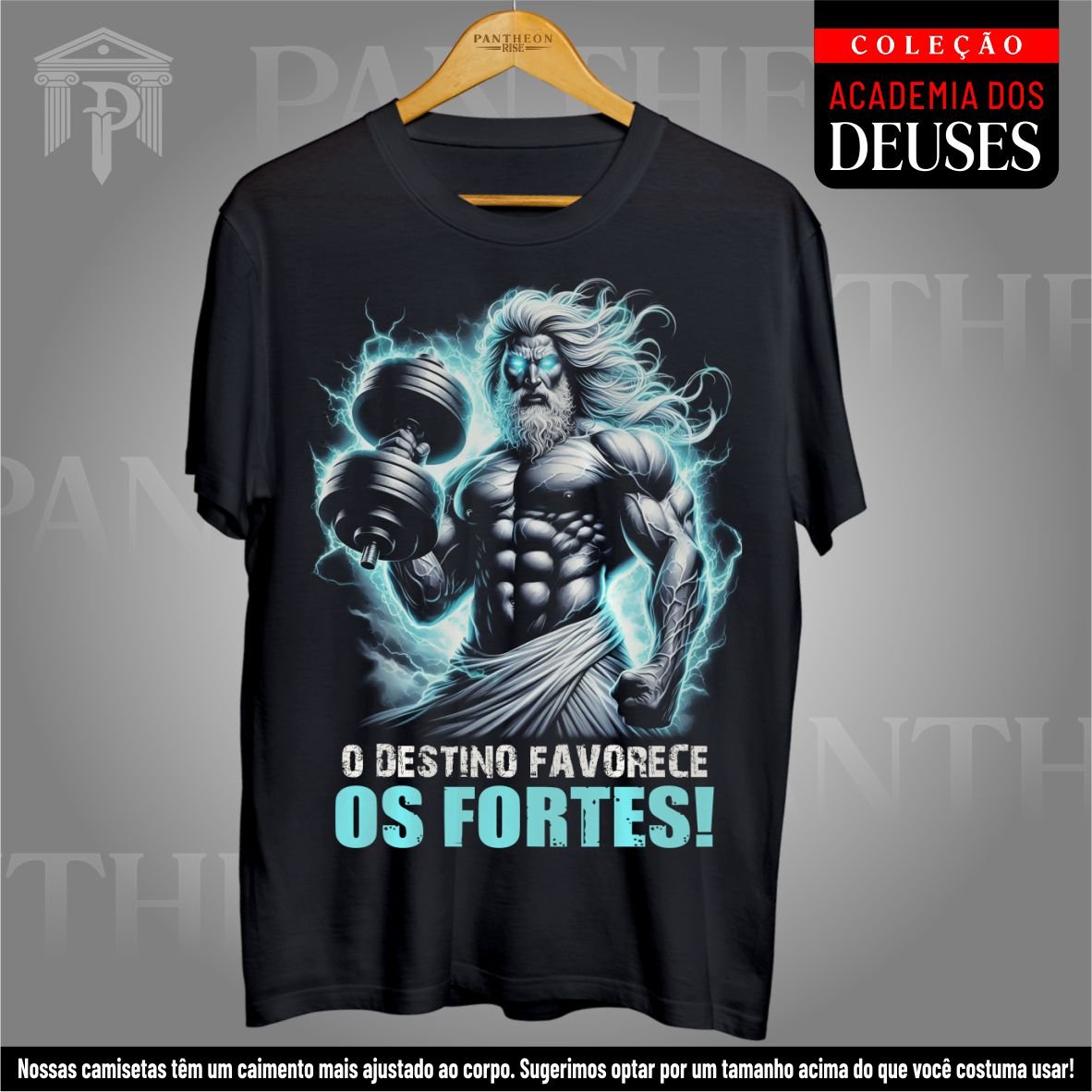 Nome do produto: Camiseta Unissex - Zeus, o Destino Favorece os Fortes!