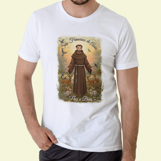 Camiseta Religiosa - São Francisco de Assis Paz e Bem