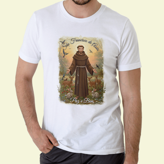 Camiseta Religiosa - São Francisco de Assis Paz e Bem