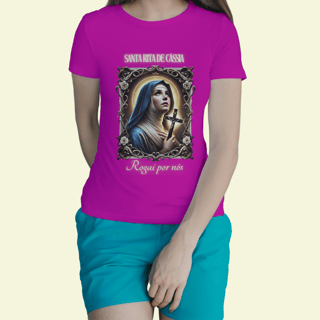 Nome do produto Baby Look Religiosa - Santa Rita de Cássia Rogai por Nós