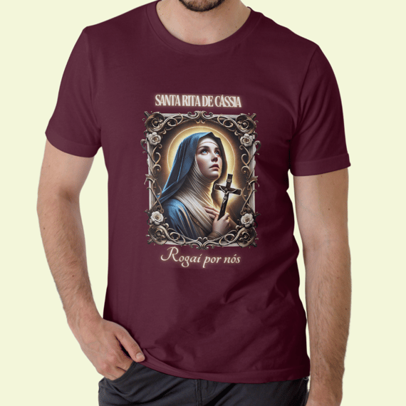Camiseta Religiosa - Santa Rita de Cássia Rogai por Nós