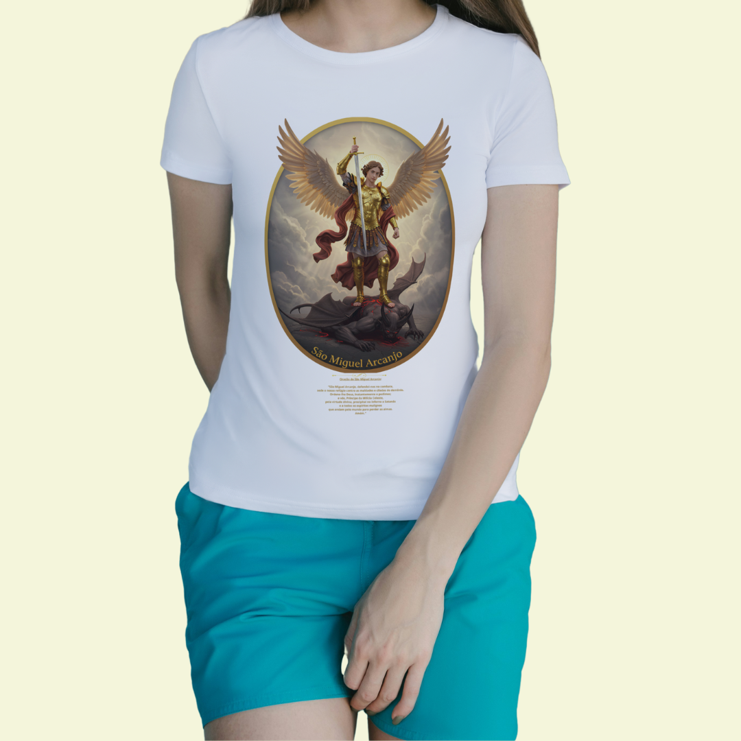 Nome do produto: Baby Look Religiosa - São Miguel Arcanjo