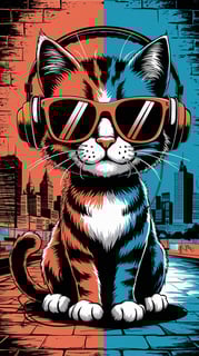 Nome do produto T-Shirt Quality Estampa Gato com Fone Music Arte Pop