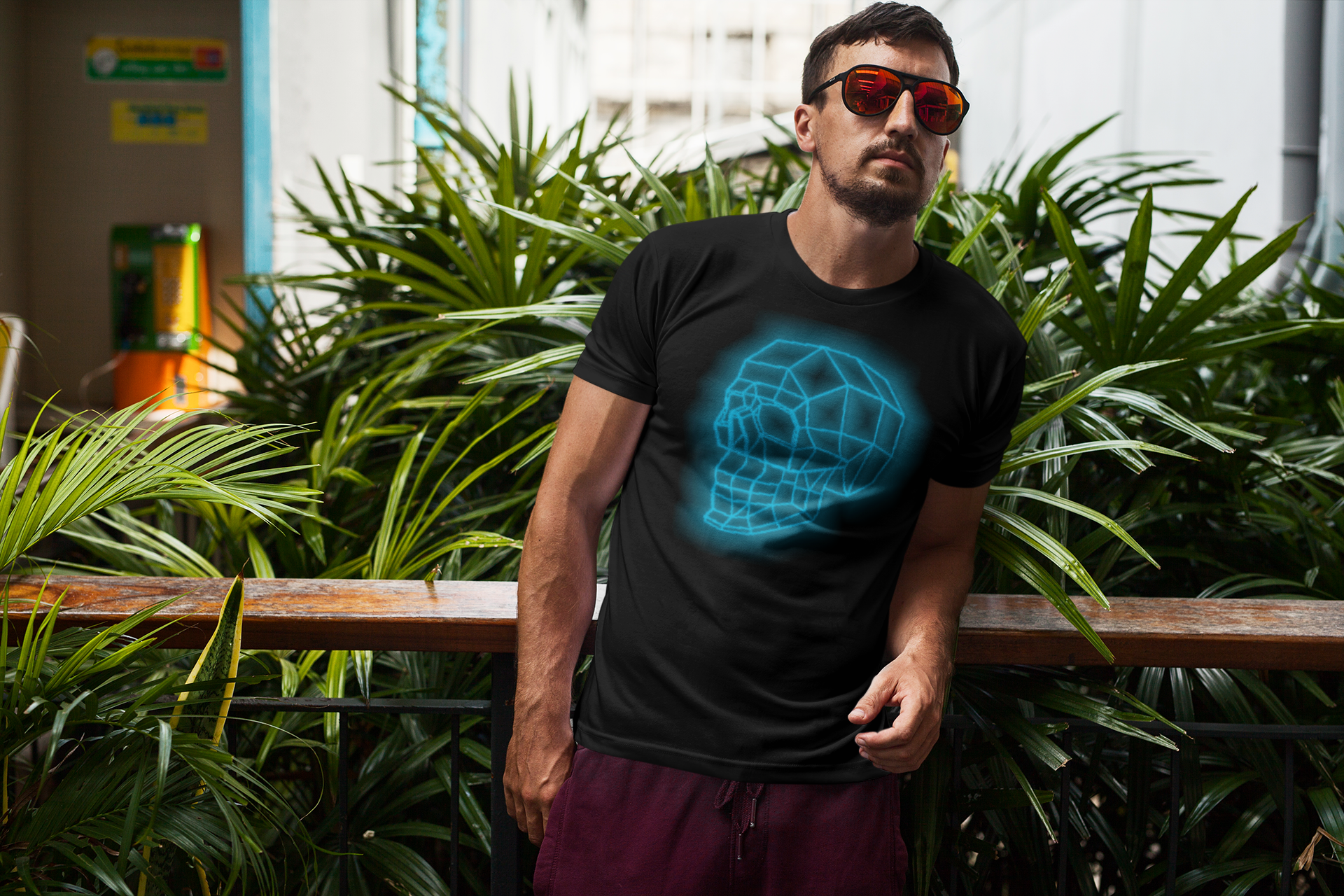 CAMISETA CAVEIRA NEON AZUL