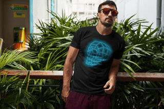 CAMISETA CAVEIRA NEON AZUL