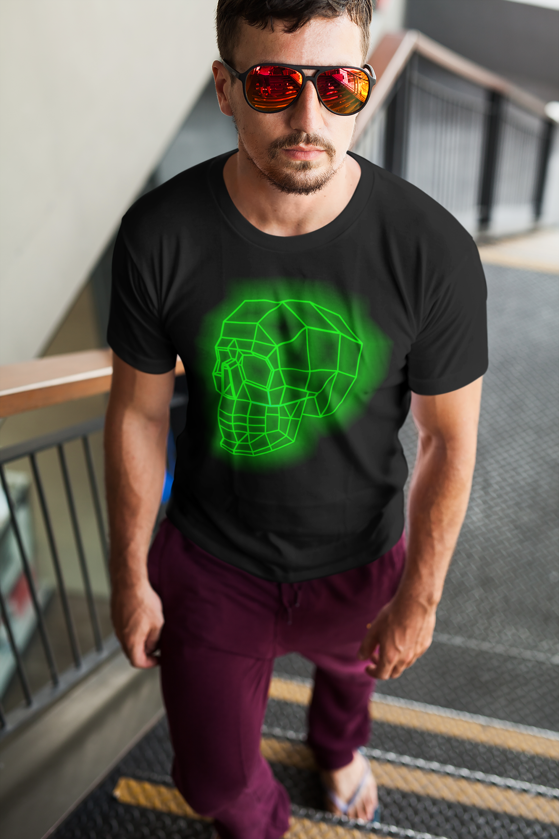 CAMISETA CAVEIRA NEON VERDE
