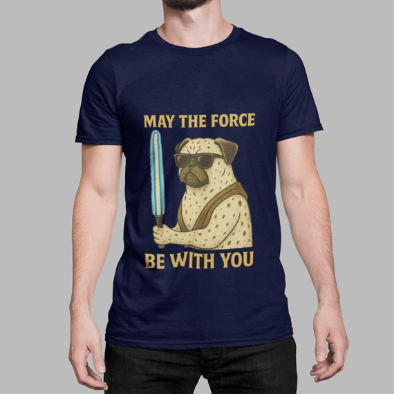 Camiseta Pug Jedi – Lado Azul da Força