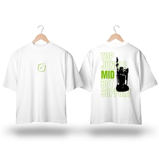 Camiseta Oversized TMS - Estampa inspirada no jogo LoL com estampa MID lane verde e preto