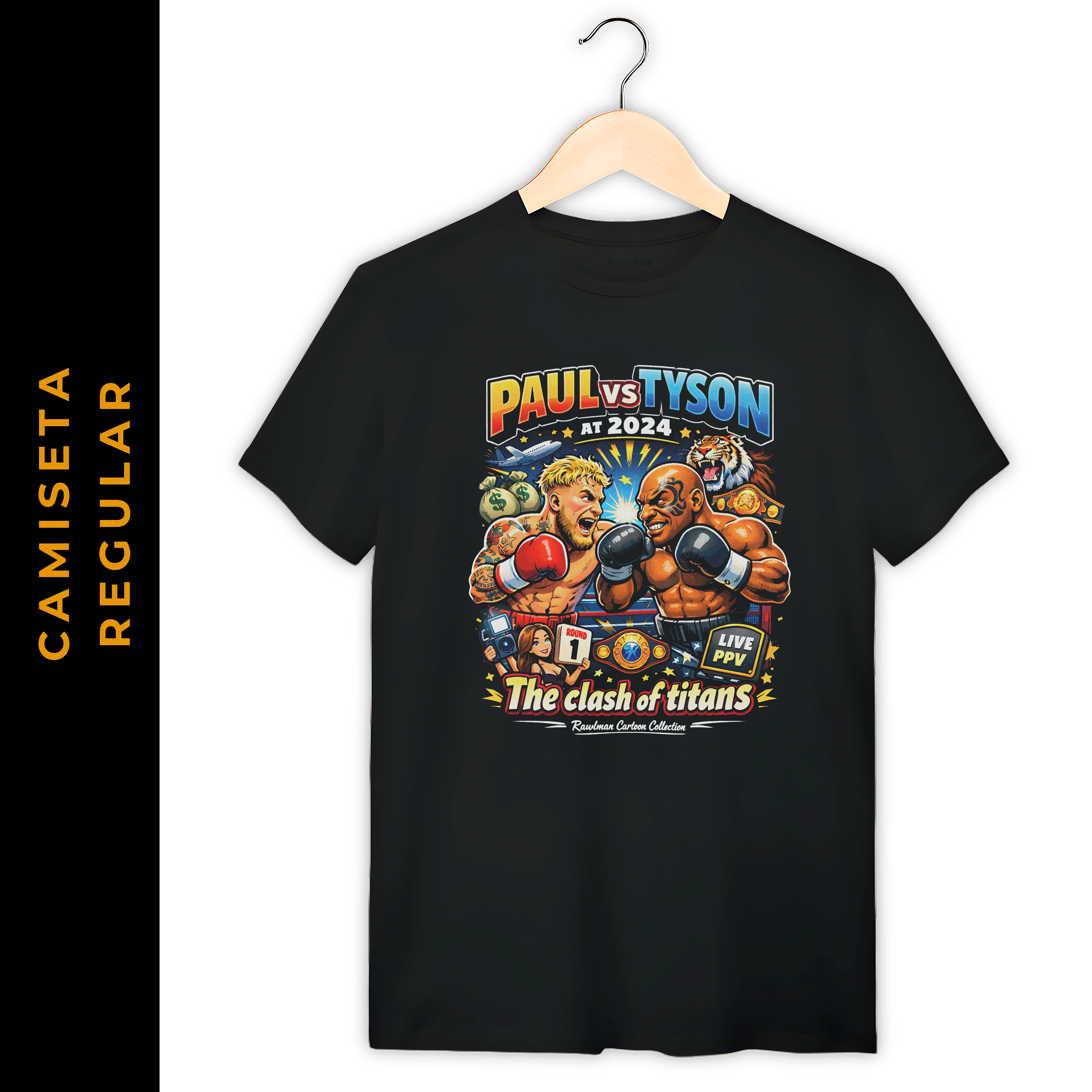 Regular Cartoon Boxe Tyson vs Paul 2024