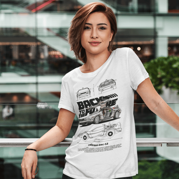 Camiseta DeLorean De Volta Para o Futuro Branca