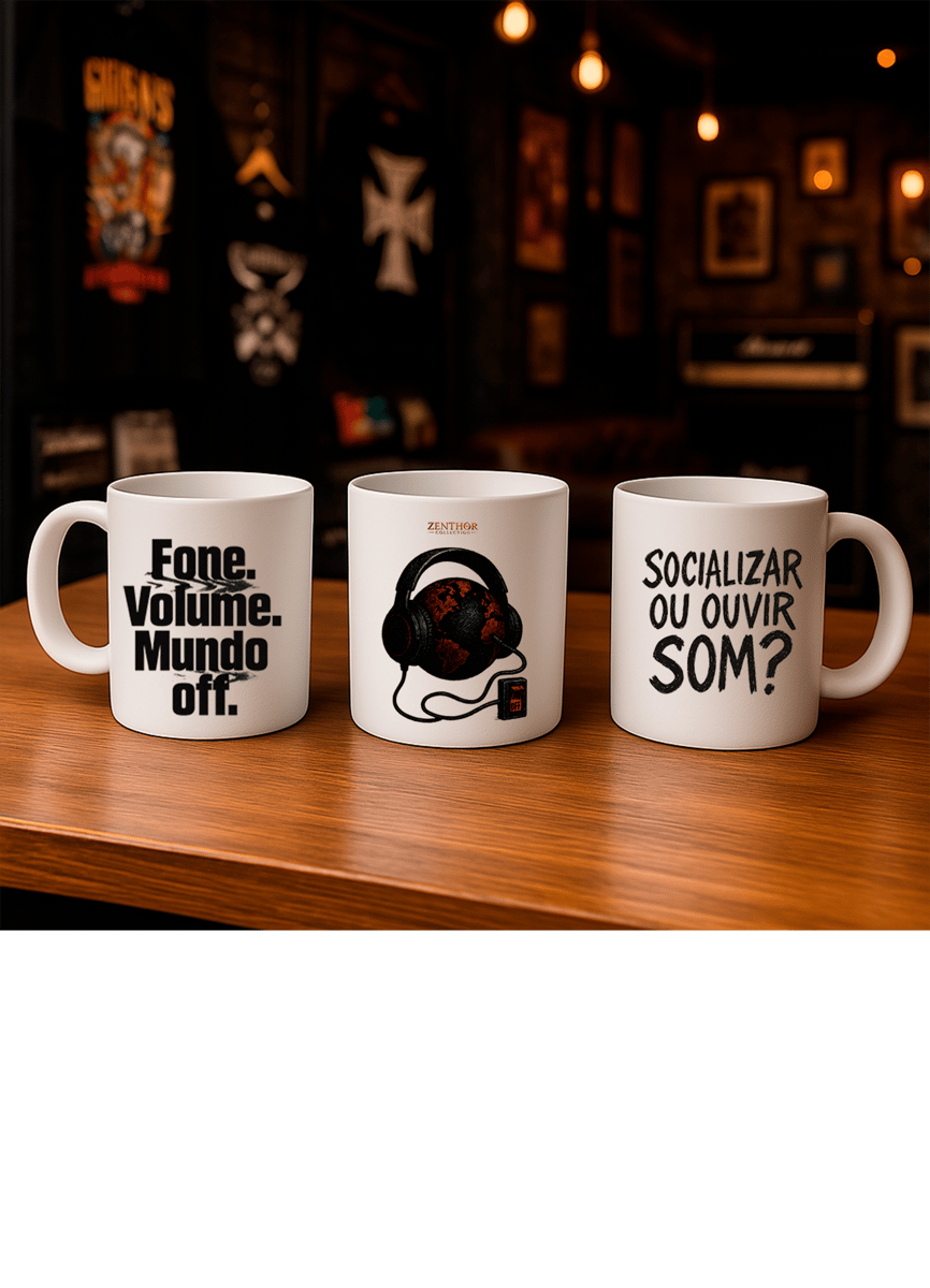 Nome do produto: Caneca – Mundo Off: Volume no Máximo, Conversa no Mudo