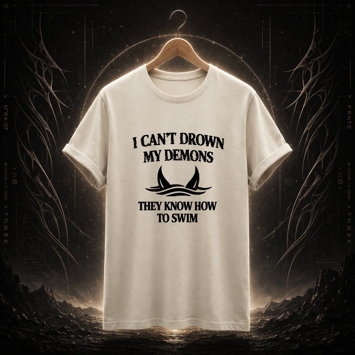 Nome do produto: [PREMIUM] CAMISETA I CAN’T DROWN MY DEMONS “OFF-WHITE”