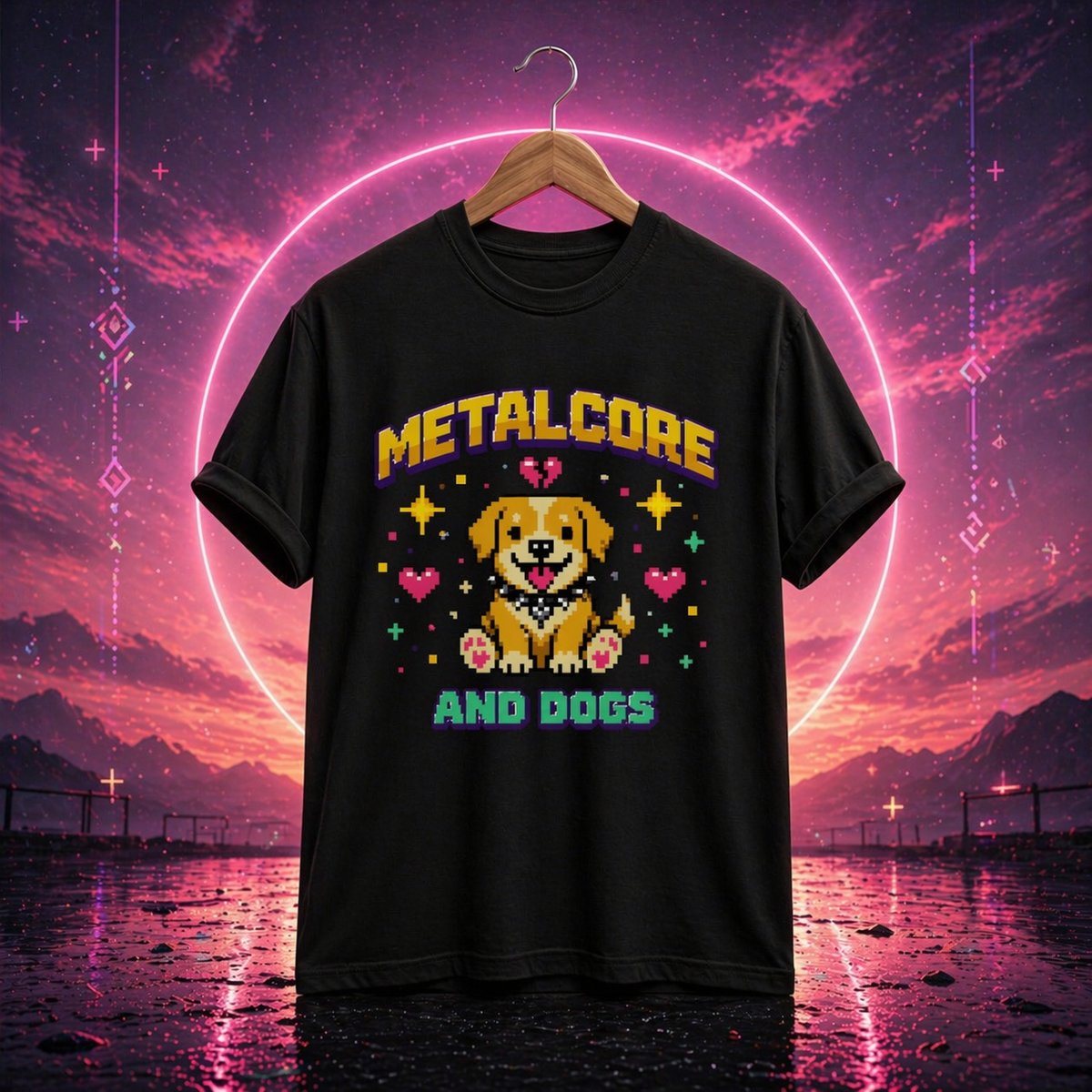Nome do produto: [BÁSICA] CAMISETA “METALCORE AND DOGS”