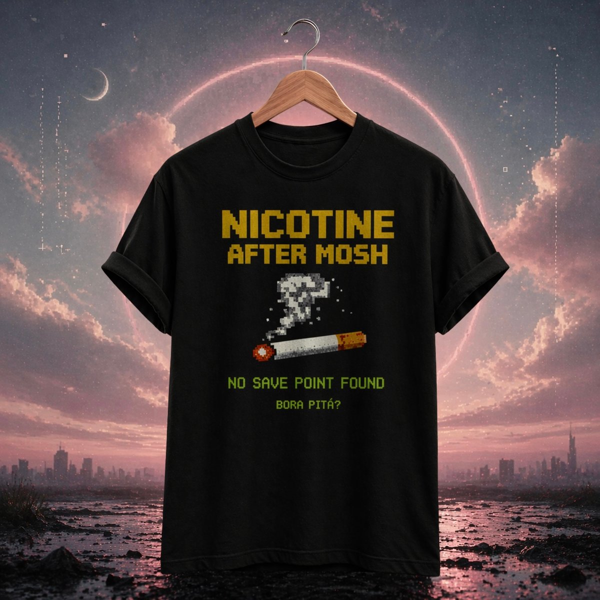 Nome do produto: [BÁSICA] CAMISETA “NICOTINE AFTER MOSH”