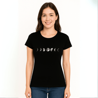 Nome do produtoCamisa Feminina Fases da Lua Frente e Trás