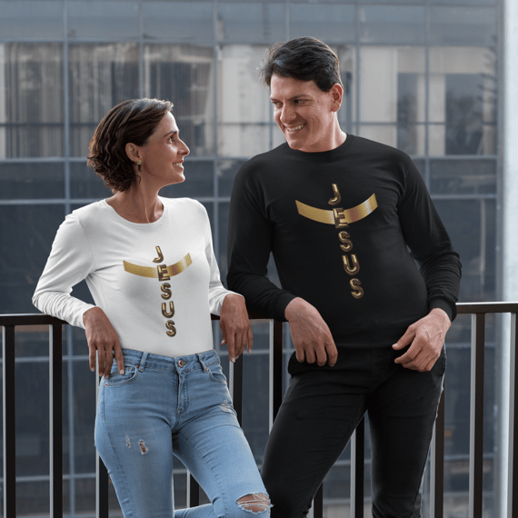 CAMISA MANGA LONGA SPORT DRY UV DOURADA JESUS EM CRUZ ( varias cores )