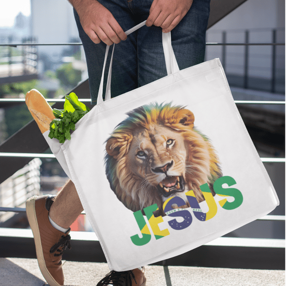 ECO BAG LEÃO JESUS BRASIL ( bege )