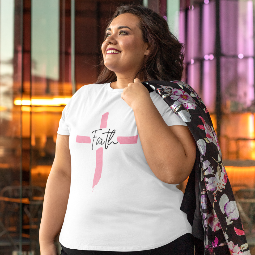 Nome do produto: CAMISA PLUS SIZE FAITH CRUZ ROSA ( varias cores )