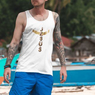 REGATA MASCULINA DOURADA JESUS EM CRUZ ( varias cores )