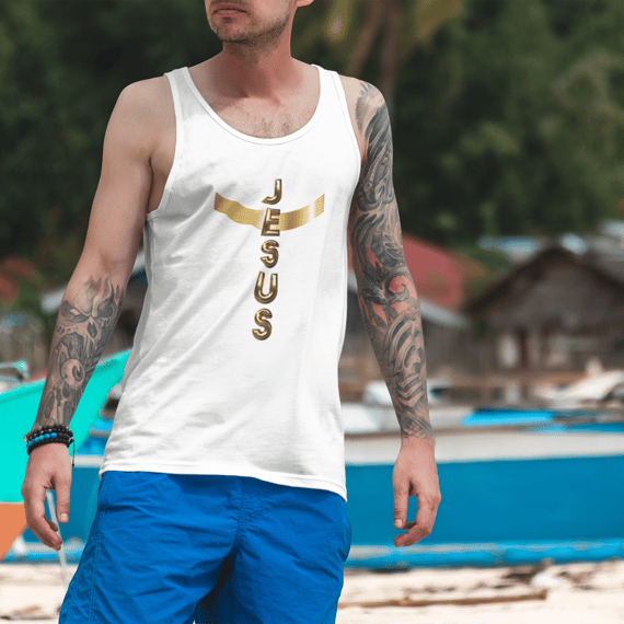 REGATA MASCULINA DOURADA JESUS EM CRUZ ( varias cores )