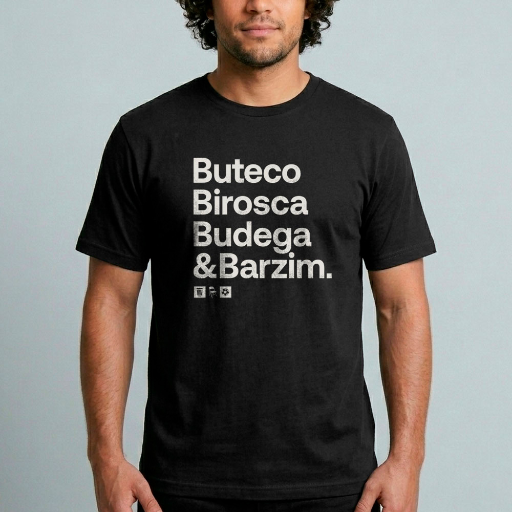 Camiseta Masculina Buteco Birosca Budega e Barzim Estampa Tipográfica