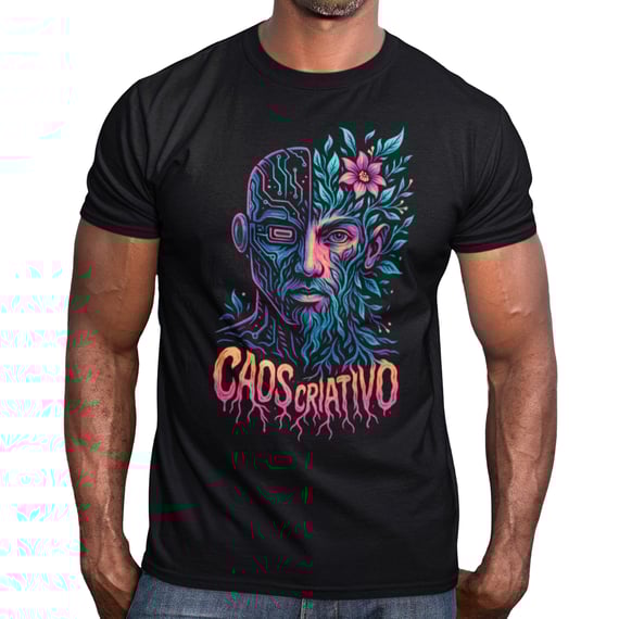 Camiseta Caos Criativo Preta Ciborgue Urbana Algodão