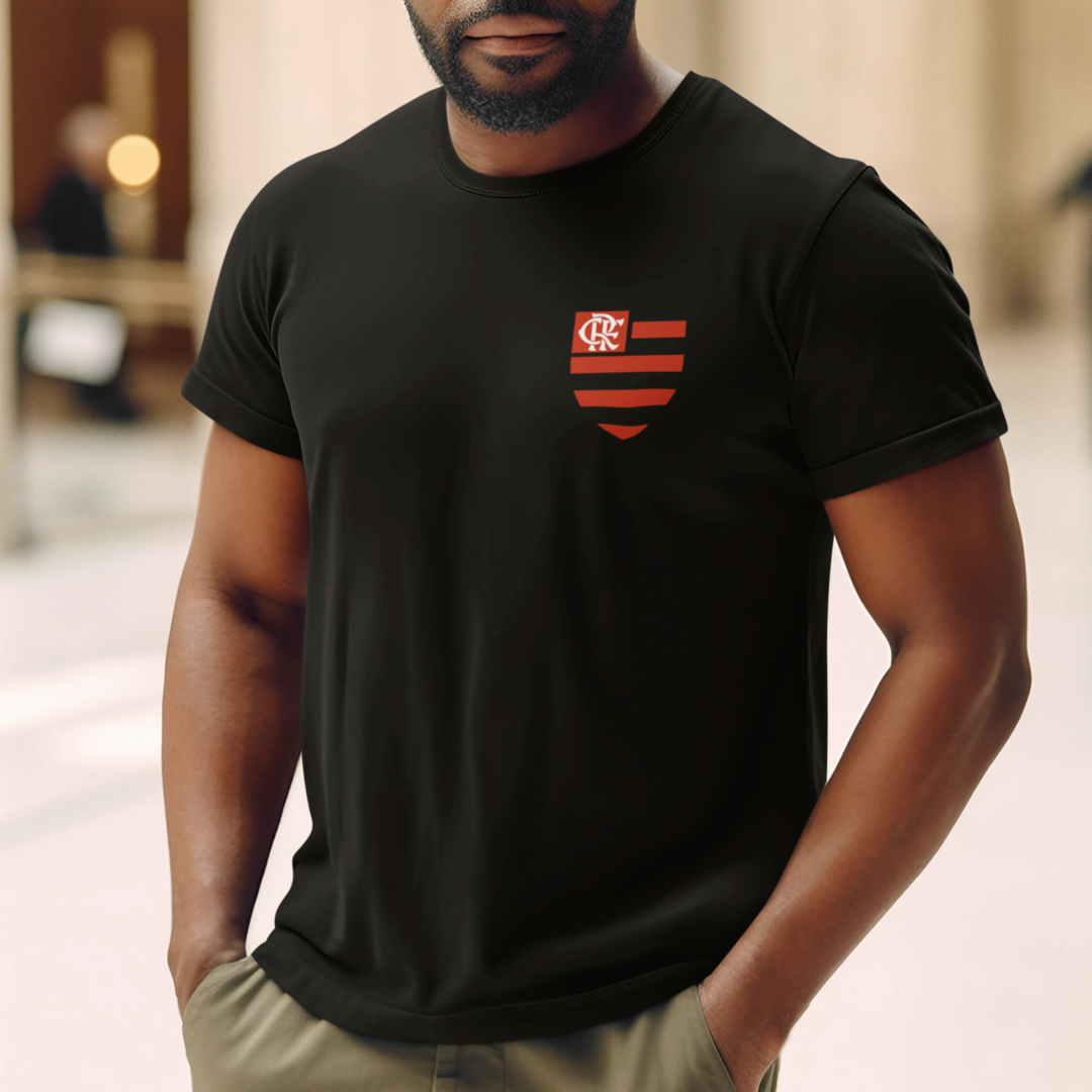 Nome do produto: Camiseta Brasão do Flamengo CRF Algodão Rubro Negro