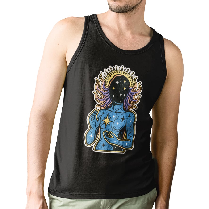 Nome do produto: Regata Alvorada Masculina Cósmica Estrelas Estilosa Algodão