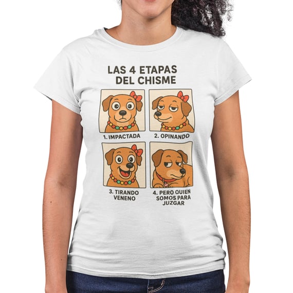 Camiseta “Las 4 Etapas Del Chisme” Baby Look – HispanoMundi