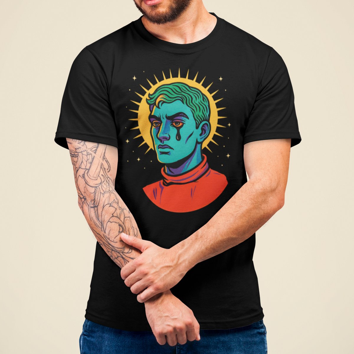 Nome do produto: Camiseta Mártir Vintage Lágrima Sol Japonês Estilosa Algodão