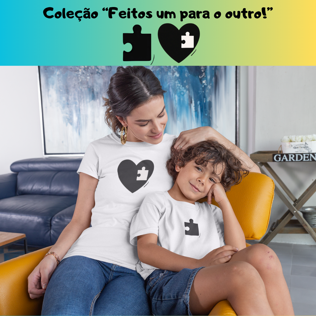 Nome do produto: [Infantil] Camiseta Amor (Coração/Quebra Cabeça) (10 a 14 anos)