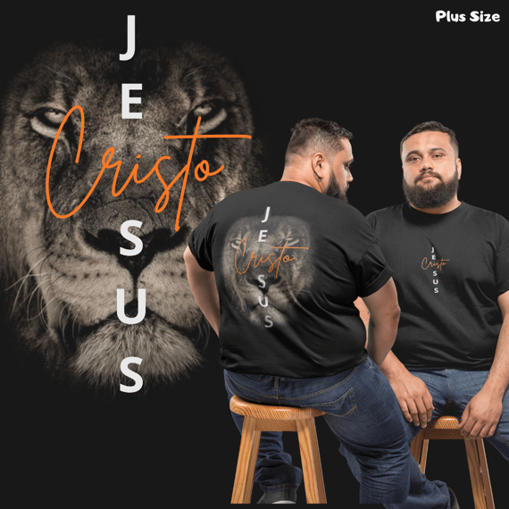 [Plus Size] Camiseta Jesus Cristo/Leão (Frente/Costas)
