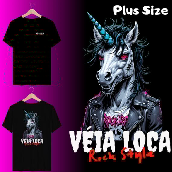 [Plus Size] Camiseta Unicórnio Rock Style