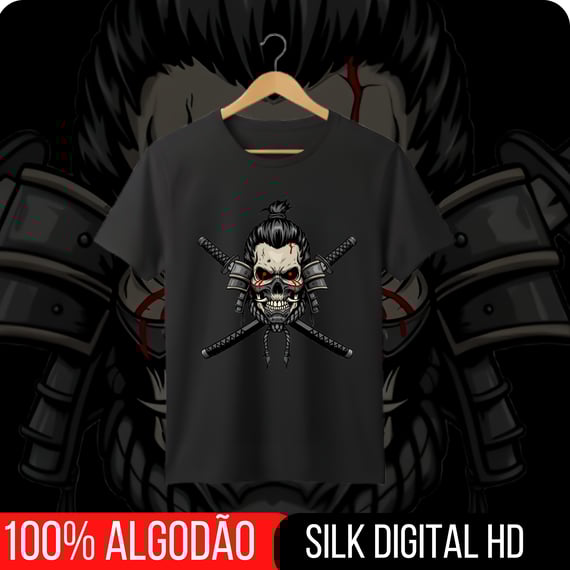 camiseta samurai skull dual katanas 