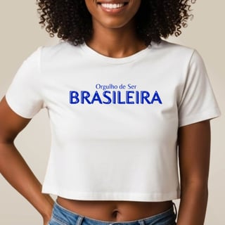 Nome do produto Cropped Orgulho de Ser Brasileira Branco e Azul
