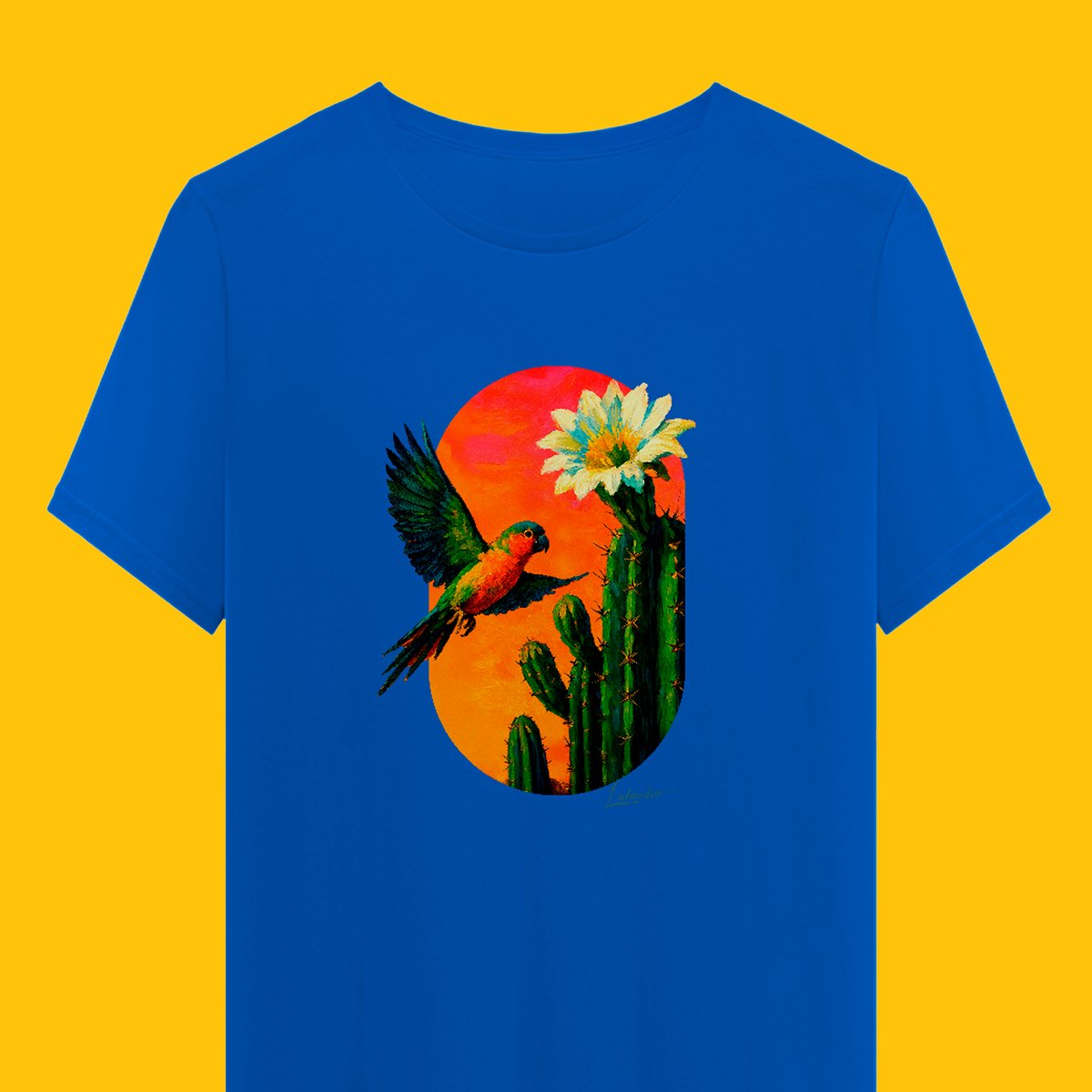Nome do produto: Camiseta Periquito da Caatinga (Coleção Pássaros e Cactos)