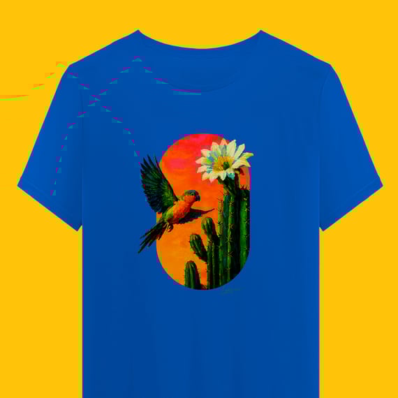 Camiseta Periquito da Caatinga (Coleção Pássaros e Cactos)