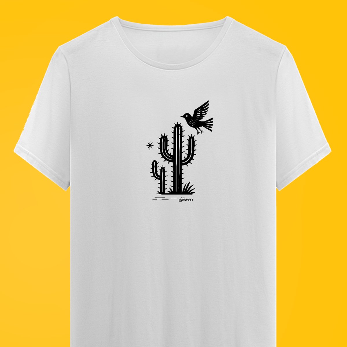 Nome do produto: Camiseta Xilo Cactos e Pássaros