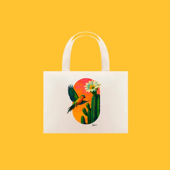 Ecobag Periquito (Coleção Pássaros e Cactos)