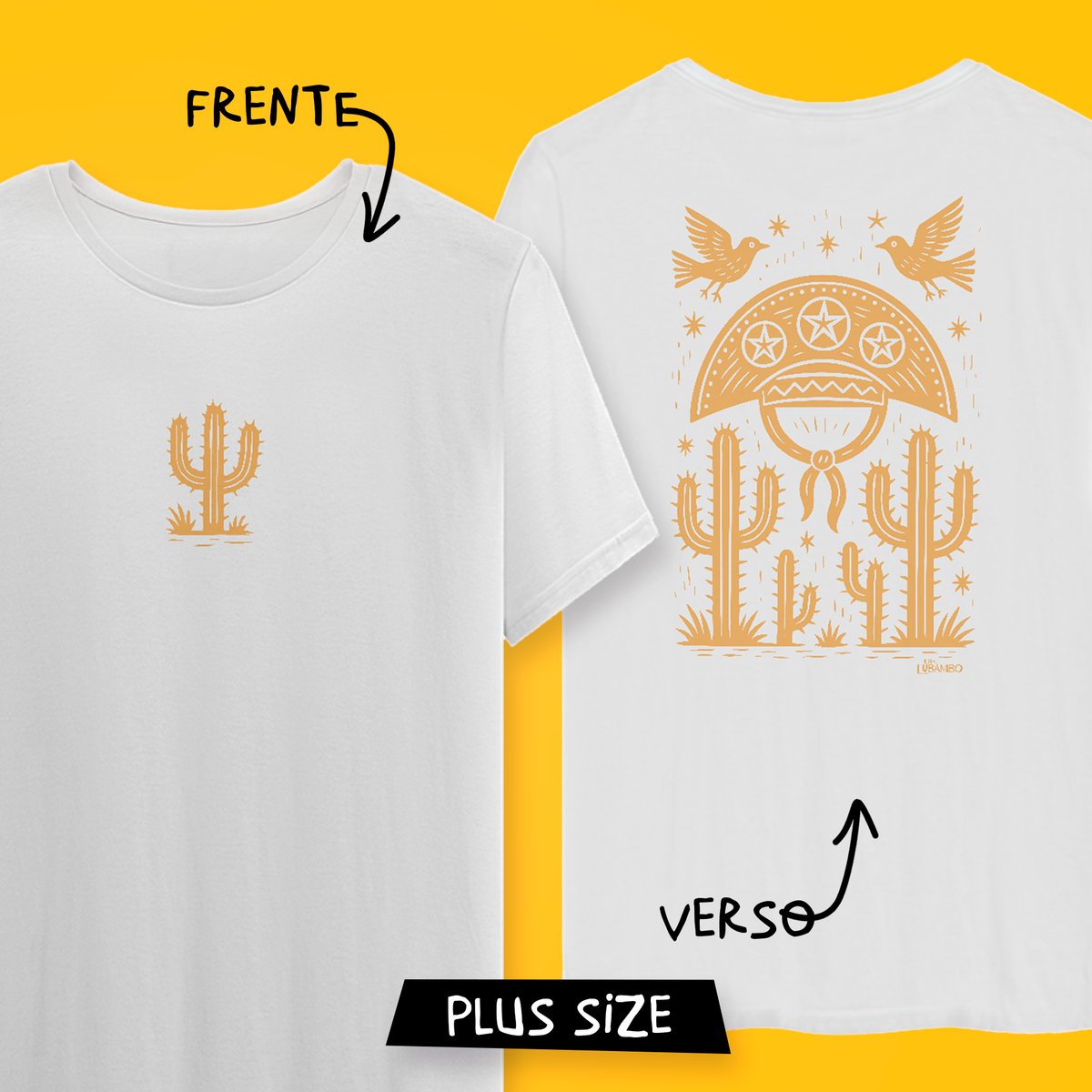 Nome do produto: Camiseta Plus Size Xilo Cangaceiro (estampa clara - frente e verso)