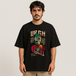 Camiseta Oversized URGH For Real – Estampa Skater Zumbi Brutalista e Vintage | OxVibe Streetwear