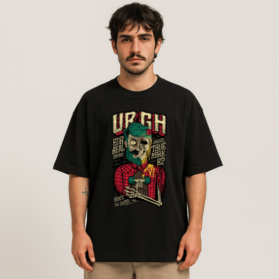 Camiseta Oversized URGH For Real – Estampa Skater Zumbi Brutalista e Vintage | OxVibe Streetwear