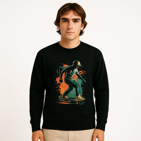 Moletom Skatetista OxVibe – Streetwear Unissex Preto com Estampa de Skate