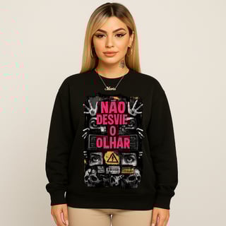 Moletom Prime Não Desvie o Olhar – Estampa Crítica Vigilância Urbana | OxVibe Streetwear