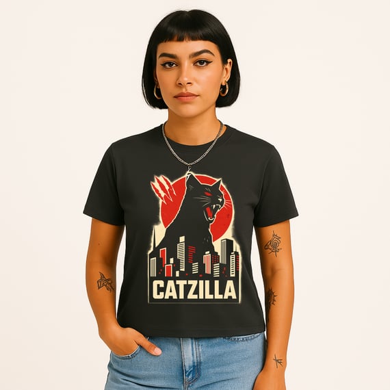 Camiseta CATZILLA – T-Shirt Quality Unissex com Estampa de Gato Monstro Urbano | OxVibe