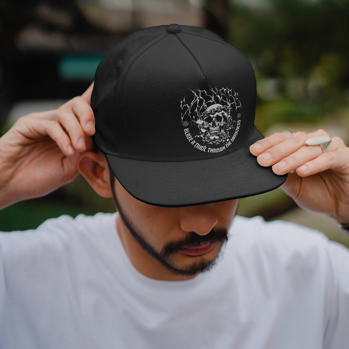 Nome do produto: BONÉ ABA RETA | Skull Death Metal