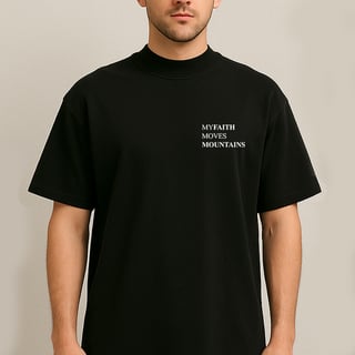 Nome do produtoCamiseta OVERSIZED | Minha fé move montanhas | PRETO